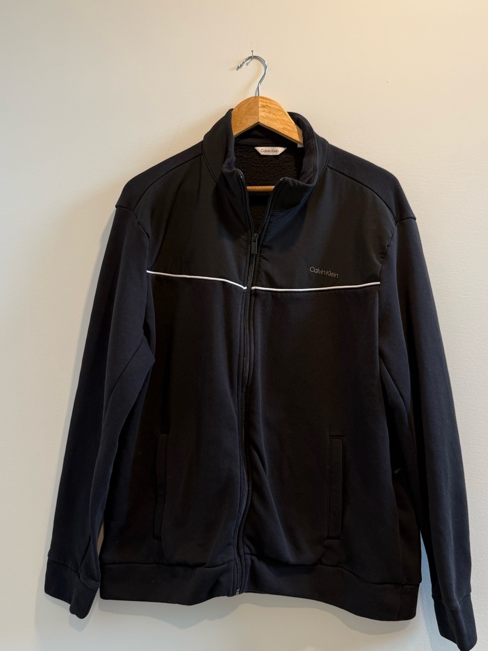 Calvin Klein Black Men's Full-Zip Athletic Jacket with White Piping